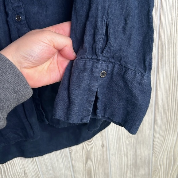 Women’s Zara Basic Blouse Navy Blue Linen Size Xl - Picture 2 of 5